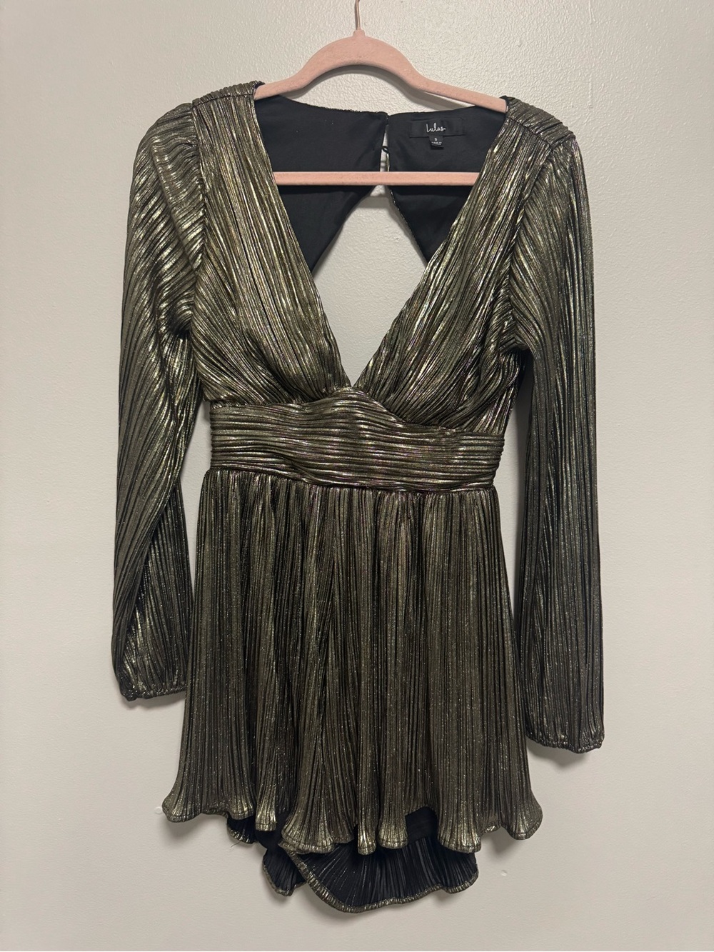 Lulus Plisse and Thank You Gold Pleated Long Sleeve Backless Romper - Picture 5 of 15